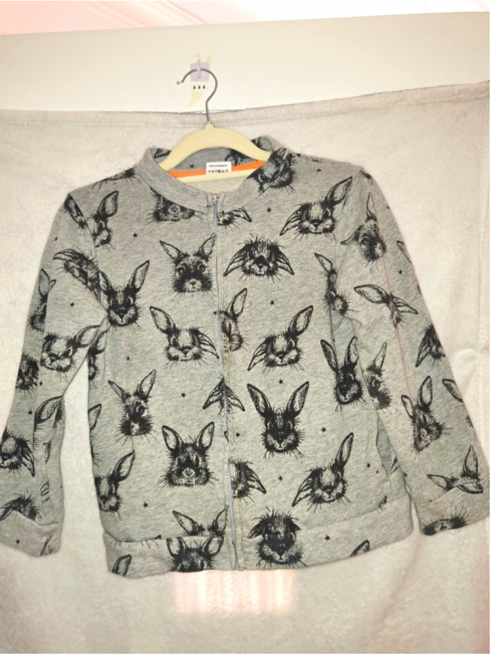 Gold Treasure Bunny Print Zip-Up Sweatshirt Gray Size 7T